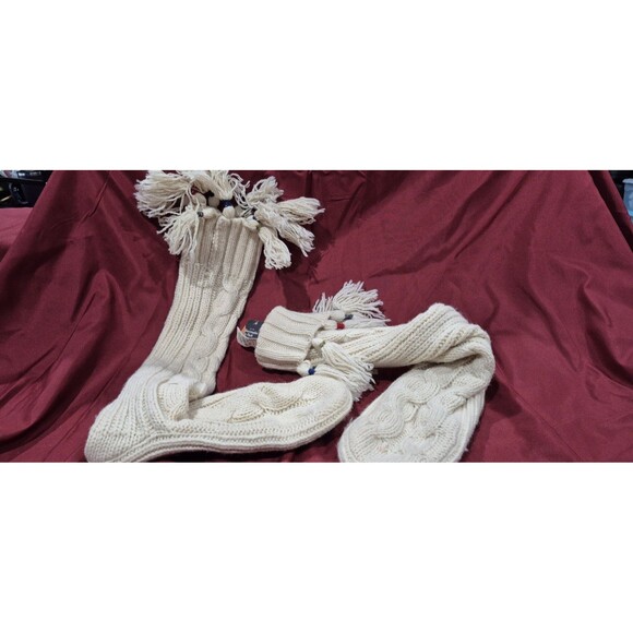 NWT Abercrombie & Fitch Knee High Cable Knit Leather Bottom Boho Tassel Slippers - Picture 2 of 6